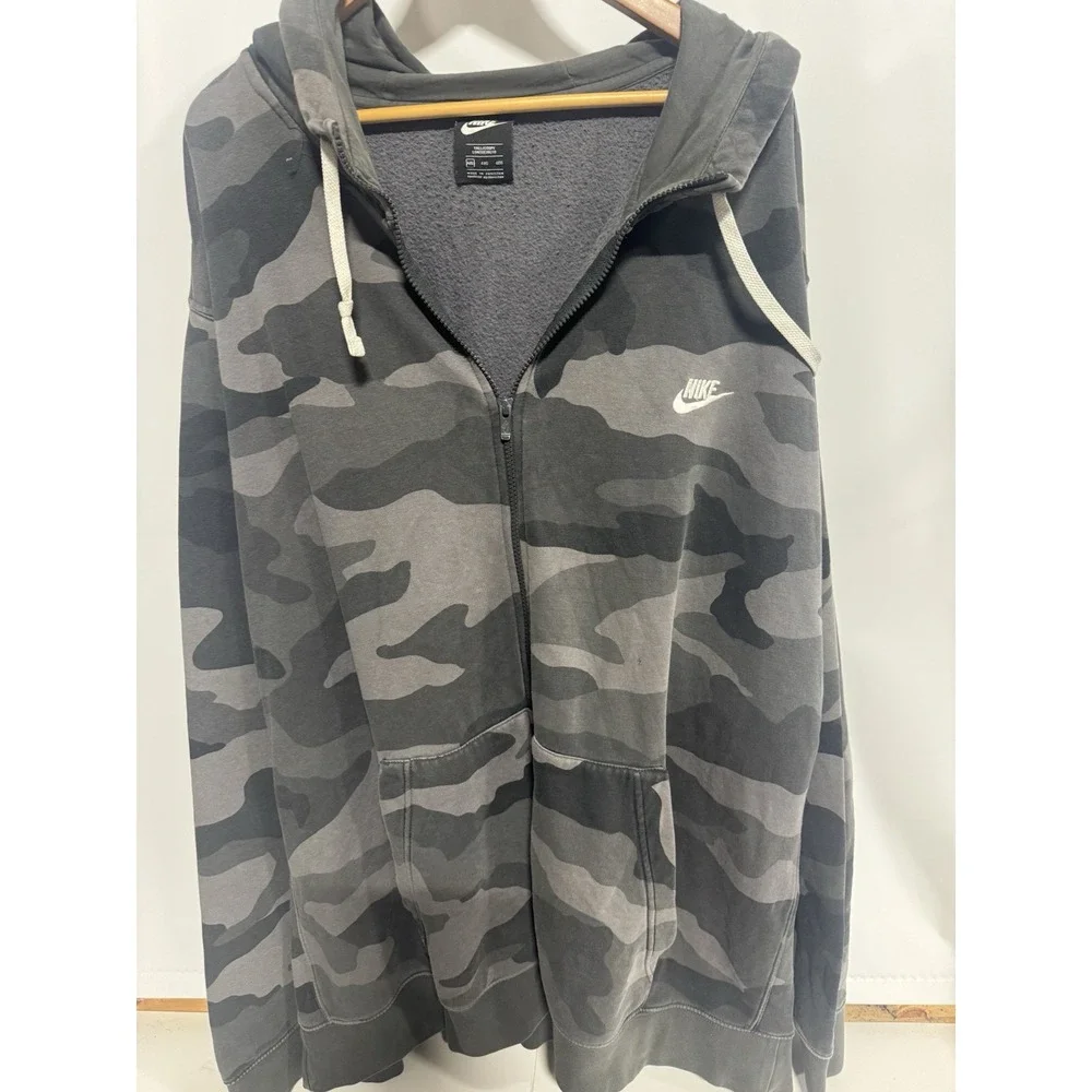 Y2K Nike Men Camo Full Zip Hoodie Sweatshirt Size 4XL Streetwear Cotton Athletic